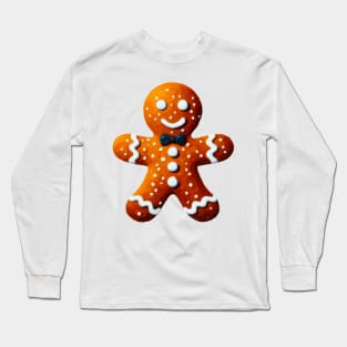 Fancy Gingerbread Man - Gingerbread Cookie with a Bow Tie - Oil Painting Graphic Art - No Outline Long Sleeve T-Shirt